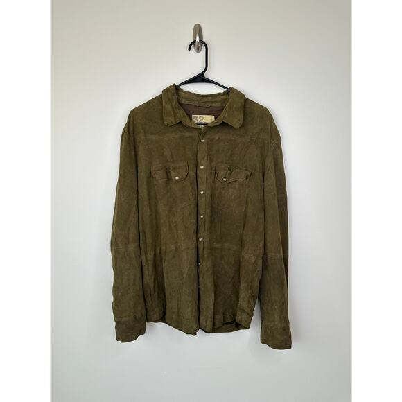32 Bar Blues Jammin For The Jackpot Green Goat Leather Snap Suede Jacket Shirt - Picture 1 of 11
